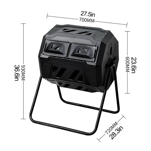 Dual Chamber Compost Tumbler 42 Gallon 160L Outdoor Bin With Sliding Doors For Garden Yard, black with sturdy stand