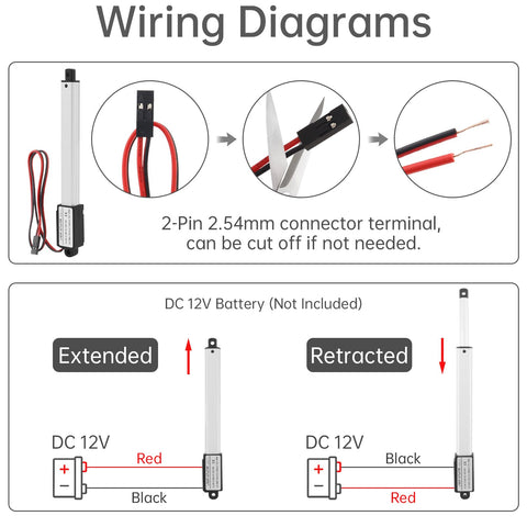 Wiring diagram for Compact 12V Mini Linear Actuator Tiny But Mighty With 64 Newtons Of Force And 15 Millimeters Per Second Speed Travel Range From 10 To 200 Millimeters Waterproof Switch Mounting Bracket High Torque Micro Electric Linear Motion Device
