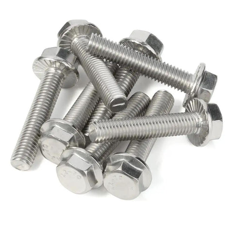 M10 Flanged Hex Head Bolts 1.5mm Thread 25mm Length Heavy Duty Stainless Steel 304 18 8 Plain Finish DIN 6921 Pack Of 10