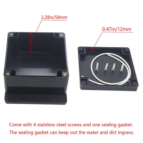 Project Box ABS Black Electrical Junction Box IP65 Outdoor Waterproof Enclosure With Cable Glands open showing interior features