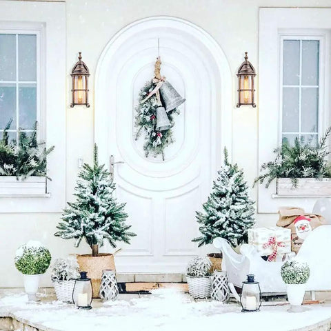 Snowy porch with Outdoor Wall Lanterns 2 Pack Industrial Rustic Porch Light Golden Bronze Exterior Wall Sconces With Amber Glass Shade