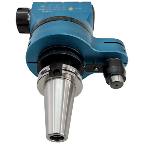 Top Shelf Cat40 To Er32 90 Degree Angle Head Vmc Spindle Adapter with blue body and silver taper for precision milling setups.