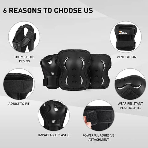 Adult And Youth Skating Protective Gear Set with helmet, knee pads, elbow pads, wrist guards, ventilated foam for comfort and protection