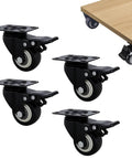 Heavy Duty Furniture Castor Wheels With Dual Locking Spinners And Smooth Polyurethane Tread Four Pack with black wheels and steel plates.