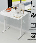 Smooth Hand Crank Standing Desk With 330 Lbs Heavy Duty Build And Effortless Manual Height Adjustment To Flex Your Home Office Vibe in white with office supplies.