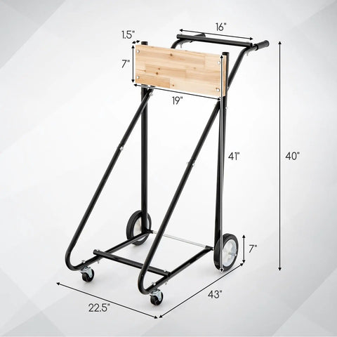 Heavy Duty Outboard Boat Motor Stand Carrier Cart Dolly with steel frame supports and dimensions shown for 330 lbs capacity