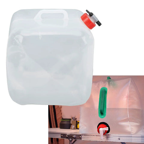 5L Collapsible Water Container With Tap, Foldable Water Jug, BPA Free PP PE, ergonomic handle shown on table setup