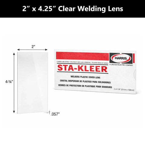 Heavy Duty Clear Welding Lens Covers One Hundred Pack Two By Four Point Two Five Replacement Sheets For Standard Helmets, clear polycarbonate.