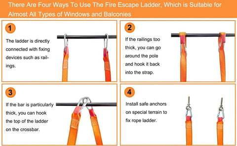 Four usage methods for Fire Escape Rope Ladder Sixteen Point Four Feet Emergency Ladder For Two To Three Story Homes
