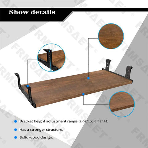 Show details of Slick Under Desk Keyboard Tray Platform Extra Wide 30 Inch Wooden Organizer with adjustable brackets and solid wood.