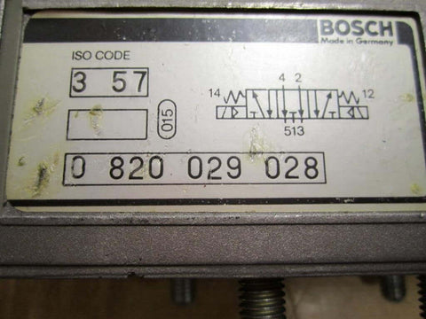 Directional control valve 0820029028 label showing PN 0 820 029 028, manufactured by Bosch, detailed specifications visible.