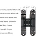 5.5 Inch Hidden Door Hinges For Secret Doors 180 Degree Heavy Duty Invisible Hinges Silent 3D Adjustable Concealed Hinges Black