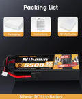 Packing list featuring 3S 11.1V 6500mAh 90C High Power Hard Case RC Battery with TR Plug and EC5 Adapter and accessories.