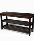 Sturdy Hickory Wood Shoe Bench With Massive Storage For Entryway And Mudroom Indoor Outdoor Ready Front Door Organizer USA Grown Hardwood Dark Walnut Finish Solid Top And Bottom Shelves
