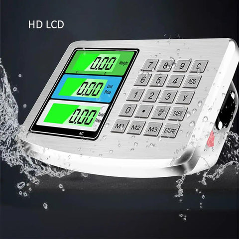 Heavy Duty Workhorse Foldable Digital Platform Scale No Sweat Go To For Postal Shipping And Luggage Checking Big Load Capacity Weighing Machine With Durable Steel Surface And Switchable Units LCD display with buttons and waterproof design.