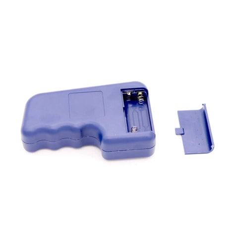 Handheld 125KHz RFID Copier And Duplicator for T5577 and EM4305 cards with open battery compartment, blue plastic case