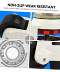 Rock Solid Heavy Duty Leveling Casters With Adjustable Support Feet And Universal Swivel Transport Wheels detail of non-slip wear resistant wheels.