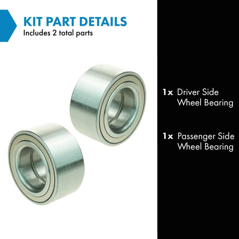 Front Wheel Hub Bearing Pair Set for Acura Honda TL CL Accord Civic Driver Side and Passenger Side Bearings Included Direct Fit OEM Grade Replacement DIY Ready with Reference Numbers 44300-S84-A02 510039 510050 FW45, showing two metal wheel bearings.