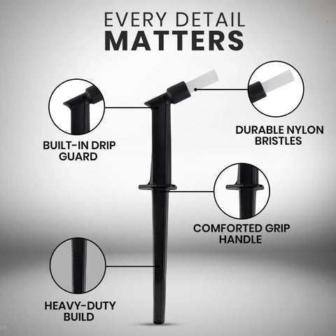 7 Inch Espresso Machine Group Brush With Drip Guard showing design details and labeled features against a gray background.