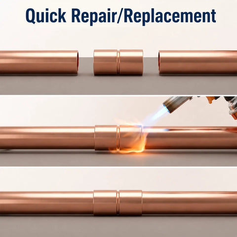 Premium Quarter Inch Straight Copper Pipe Fittings And Heavy Duty Couplings for Reliable Plumbing Repairs and Home DIY Projects showing soldering process.