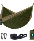 Portable Campin Hammock For Single Or Double Use, 210D Nylon Swing with tree straps, carabiners, and storage pouch