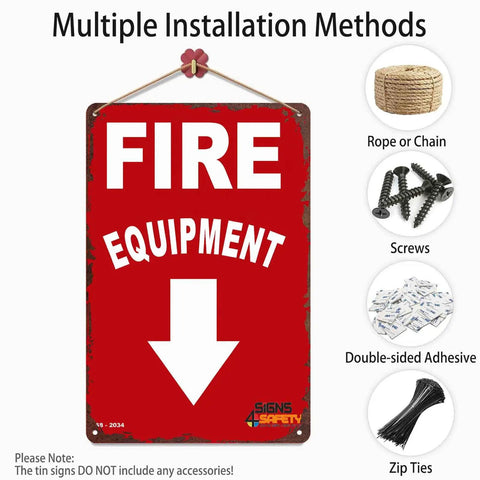 Metal Sign 8x12 Inches Dope Funny Tin Wall Decor with Fire Equipment text and installation options shown on side