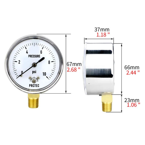 2.5 Inch Diaphragm Pressure Gauge For Low Pressure Gas And Vacuum Micro Precision With Radial Mount NPT 1/4 Inlet 0-10 PSI Range