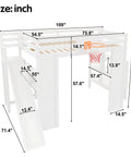No Fuss Full Size Wooden Loft Bed With Built In Desk And Clever Storage Stairs, dimensions display and basketball hoop.