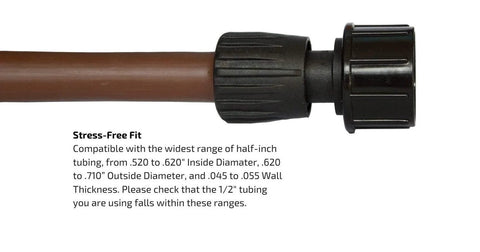 Habitech 3-pack 1/2 in drip irrigation tubing to faucet adapter with black plastic fitting on brown tubing