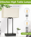 Must Have Set Of 2 Modern Table Lamps With USB Ports And AC Outlet, Touch Three Way Dimmable Bedside Lamps, size 20 inches, 2 LED Bulbs