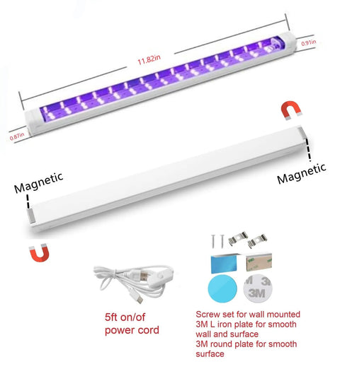 UV Black Light Bar USB 10W 1Ft LED Strip Lights For Bedroom Posters Fluorescent Paint Glow In The Dark Party Decor Magnetic Mount