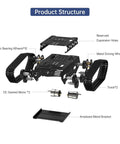 Exploded view of Beefy All Metal Tank Chassis With DC Geared Motor And Shock Absorbing Suspension For A Full Track Robotic Moving Platform.