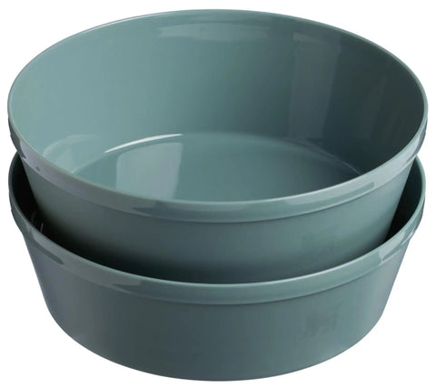 Stacked bowls from Wildfare Go 14 Piece Stainless Steel Camp Kitchen Set with 1.65 Quart Saucepan Fold Lock Handle Bowls Utensils Cutting Board