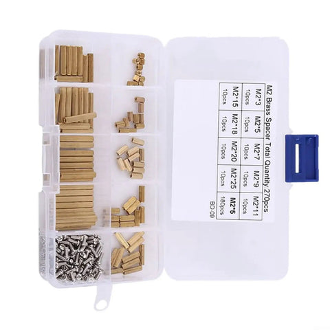 270 Piece M2 Brass Standoff And Nut Assortment Kit For Electronics PC Builds And Robotics With Rust Resistant Brass Threads For Easy Precise Mounting And Height Adjustment, organized case