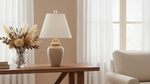 Hardback Empire Transitional Spider Lamp Shade In Mushroom White Pleated Tetoron Cotton Fabric 7 Inch Top 13 Inch Bottom 10 Inch Slant