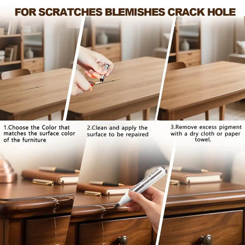 Instructions for Wood Furniture Scratch Repair Markers And Wax Sticks Touch Up Set With Sharpener For Covering Stains And Gaps On Hardwood Floors Tables No Sweat Restoration Kit.