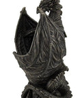 Guardian Of The Light Armored Dragon LED Night Light Statue 10 Inch Bronze Finish Cold Cast Bronze Home Decor Lamp For Dragon Fans And Mythology Nerds, side view showing detailed wings and scales.
