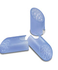 Three blue disposable vac tip screens for standard size HVE tips preventing tissue plugs and object aspiration.