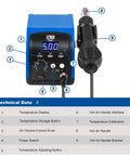 Hot Air Rework Station For Electronics Repair With Digital Display Heat Gun, Three Temperature Presets, Airflow Control