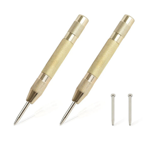 Automatic Center Punch Kit Two Piece Spring Loaded Center Marker Tool Heavy Duty Steel Adjustable With Extra Tips