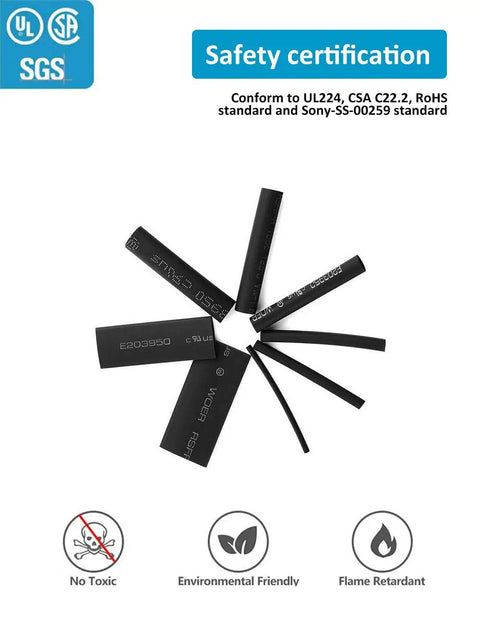 Heat Shrink Tubing Kit 650 Pieces Black 2 To 1 Shrink Ratio Wire Wrap Set For Electrical Cables UL and SGS Certified