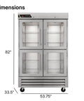Top Shelf Heavy Duty Commercial Reach In Refrigerator With Split Glass Doors 49 Inch Two Section Design dimensions and features