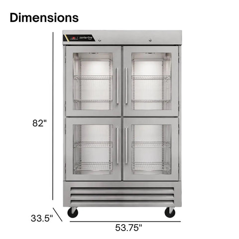 Top Shelf Heavy Duty Commercial Reach In Refrigerator With Split Glass Doors 49 Inch Two Section Design dimensions and features