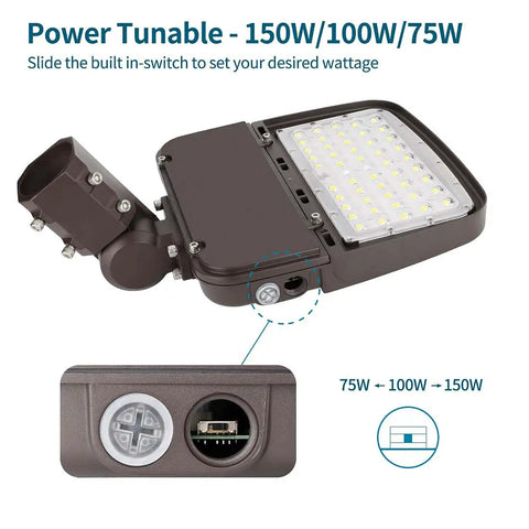 Two Pack 150W LED Parking Lot Light With Dust To Dawn Photocell Outdoor Dimmable Shoebox Lights With Slipfitter
