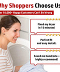 Dryer gas valve ignition solenoid coil kit - lifestyle image shows a smiling woman near a white front-loading dryer