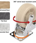 4 Pack Heavy Duty 125 Millimeter Swivel Casters With Brakes And Dual Locking Wheels Built Rugged For Everyday Workshop Hustle Or Industrial Rig Upgrades on solid wood floor.