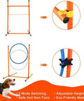 Budget Friendly All In One Dog Agility Training Set with hurdles, jump ring, and adjustable poles, outdoor use shown.