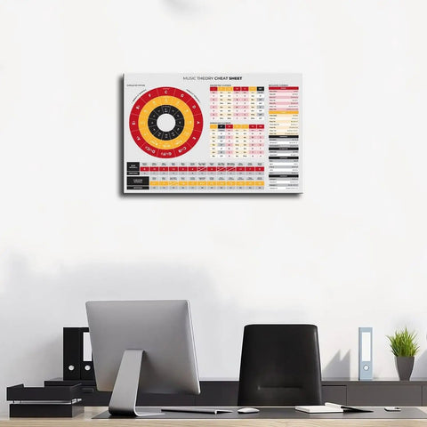 Music Theory Cheat Sheet With Circle Of Fifths And Chord Building Table Wall Art Dope Canvas Print in office setting