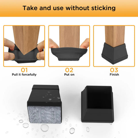 16 Piece Square Chair Leg Protectors Set Silicone Furniture Feet With Felt Pads Floor Safe Chair Leg Covers installation steps