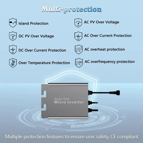 700W Grid Tie Micro Inverter With MPPT Pure Sine Wave Output featuring multiple protection features for home solar system